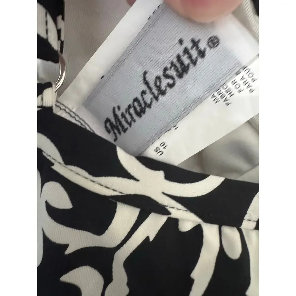 Miraclesuit Scroll Love Knot Tankini Top‎ Black and White Size 10